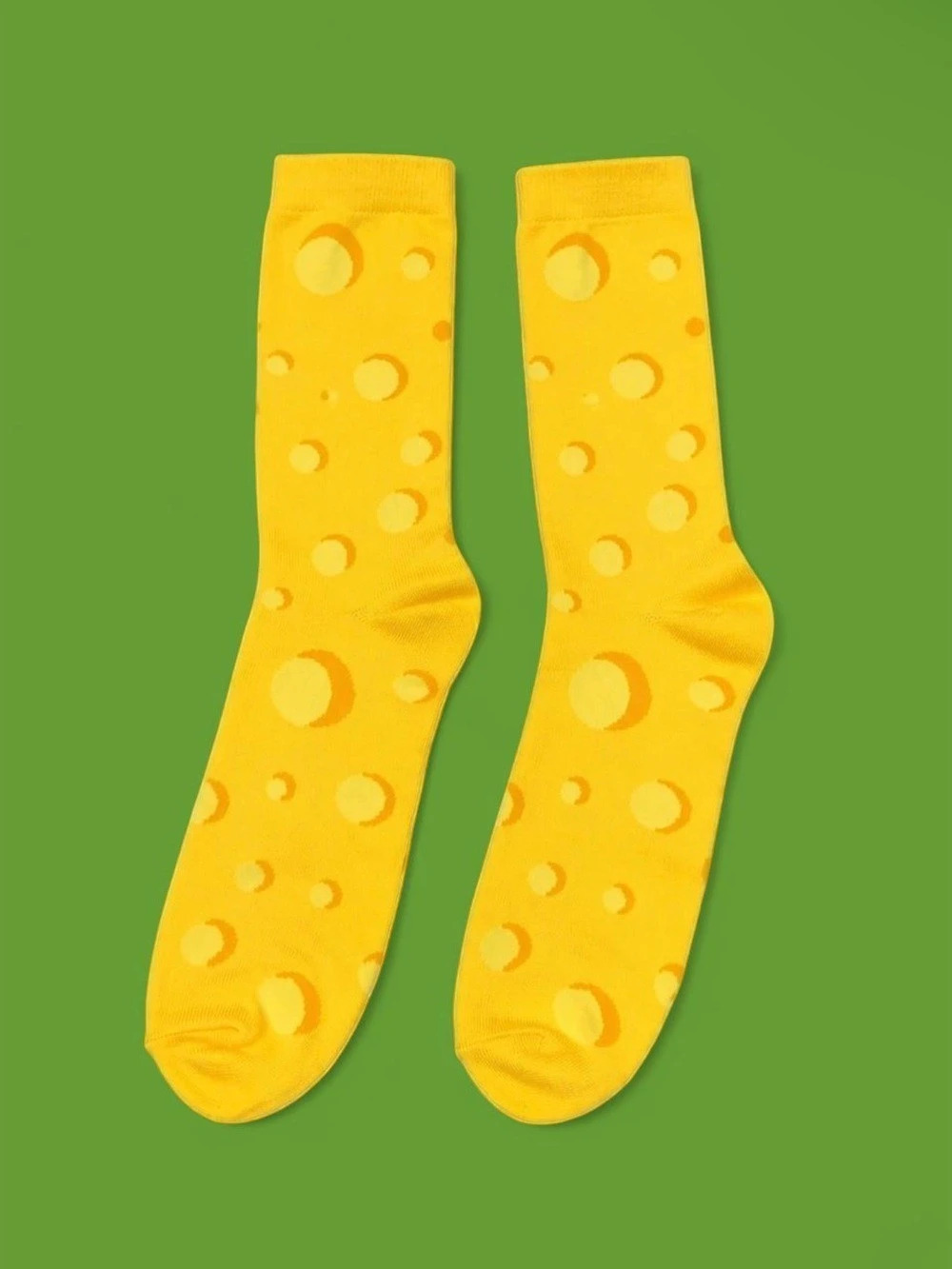Cheese Print Yellow Crew Socks